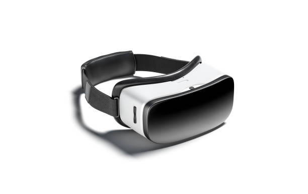 Blank white virtual reality goggles mockup, side view Blank white virtual reality goggles mockup, side view, 3d rendering. Empty vr glasses for cyberspace game simulation mock up, isolated. Clear digital headset for illusion mokcup template. remote location stock pictures, royalty-free photos & images