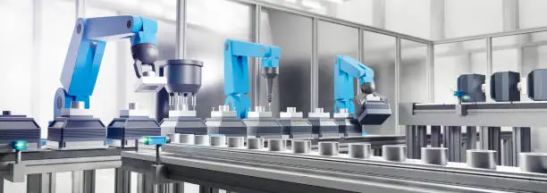 Manufacturing line in a factory - 3D rendering