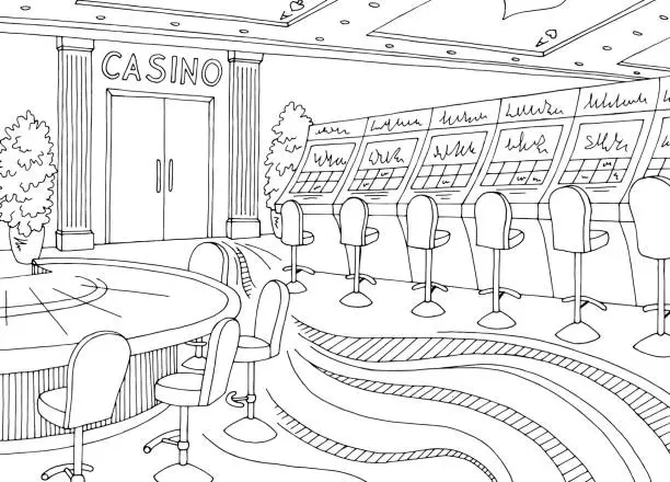 Vector illustration of Casino interior graphic black white sketch illustration vector