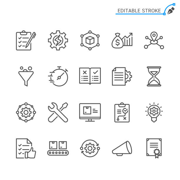 ilustrações de stock, clip art, desenhos animados e ícones de product management line icons. editable stroke. pixel perfect. - linha objeto manufaturado ilustrações