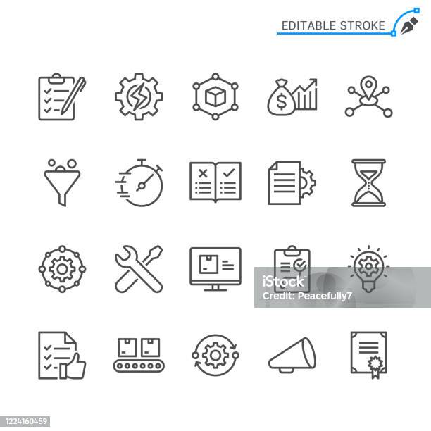 Product Management Line Icons Editable Stroke Pixel Perfect - Arte vetorial de stock e mais imagens de Símbolo de ícone