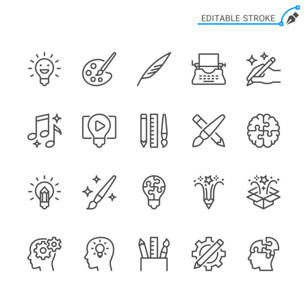 ilustrações de stock, clip art, desenhos animados e ícones de creativity line icons. editable stroke. pixel perfect. - school pencil