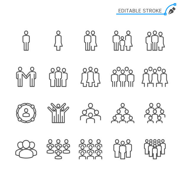 ikony linii kontakty. edytowalne obrys. piksel idealny. - employees stock illustrations