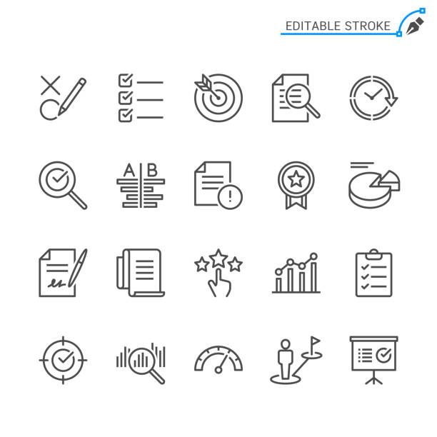 ilustrações de stock, clip art, desenhos animados e ícones de assessment line icons. editable stroke. pixel perfect. - ícone