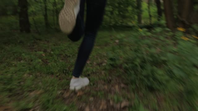 Scared women legs run in a forest, original audio included