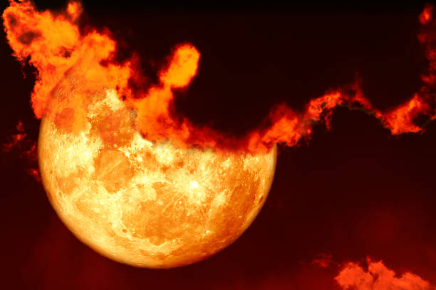 istock Super blood moon and red silhouette cloud sky in the night sky 1224161778