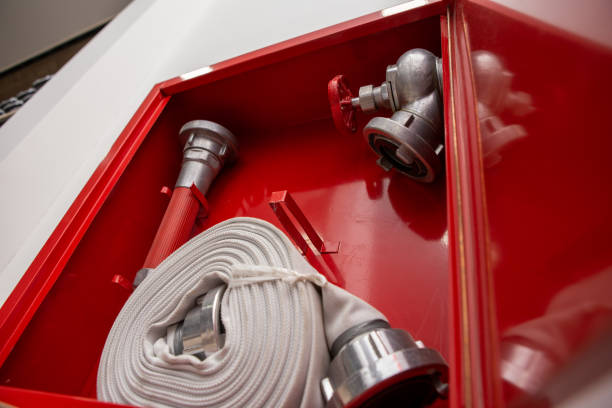 Fire protection cabinet with fire hydrant and hose. It's in the store.