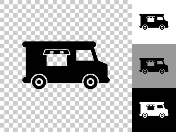 illustrazioni stock, clip art, cartoni animati e icone di tendenza di icona del camion di cibo su sfondo trasparente a scacchiera - food truck