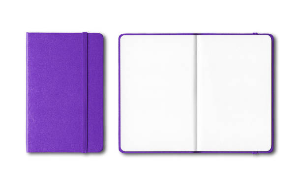 istock Purple closed and open notebooks isolated on white 1224164160