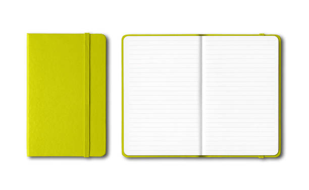 istock Lime green closed and open lined notebooks isolated on white 1224165057