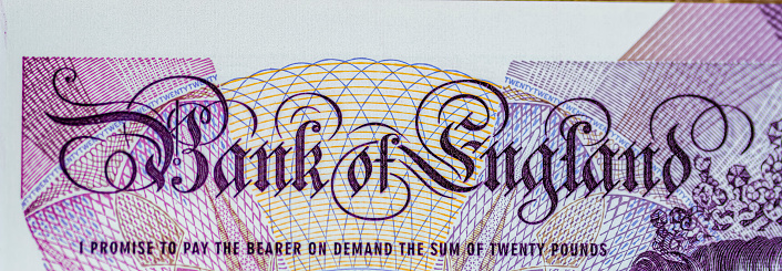 New Twenty pound note released 20 Feb 2020. Macro close up of this new polymer note.