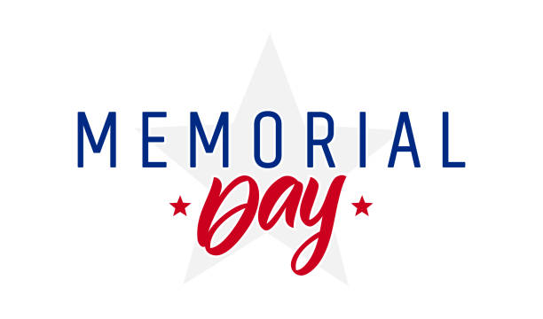 Vector illustration: Day with stars on white background Vector illustration: Type lettering composition of Memorial Day with stars on white background memorial day weekend stock illustrations