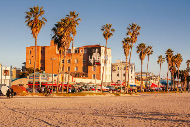 Blue skies above Venice beach during the summer in Los Angeles, California