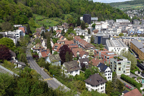 City Baden in Switzerland with its modern buildings captured during spring season. Baden which is located in the Canton of Aargau has a poplation of arround 18'000 citizen.