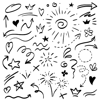 Collection of hand drawn arrows, can be used as navigation or as decorative sketchy elements.