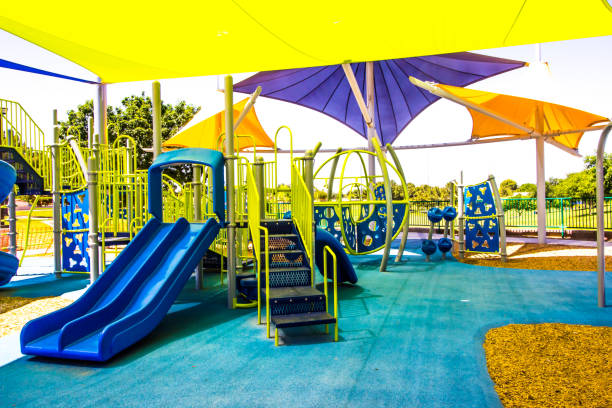 Playground Equipment With Colorful Canopies