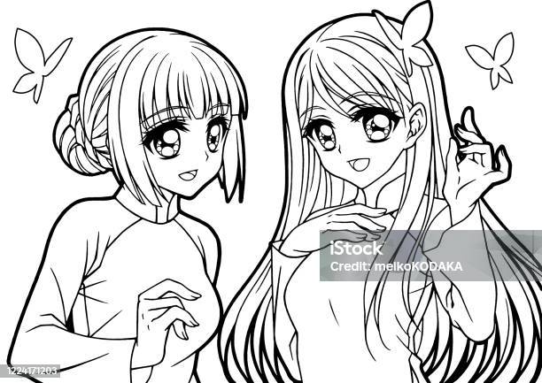 Coloring Book For Girls Illustration Stock Illustration - Download Image  Now - Manga Style, Couple - Relationship, Friendship - iStock