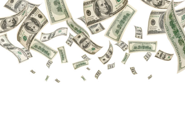 летающие доллары на белом - one hundred dollar bill dollar stack paper currency стоковые фото и изображения