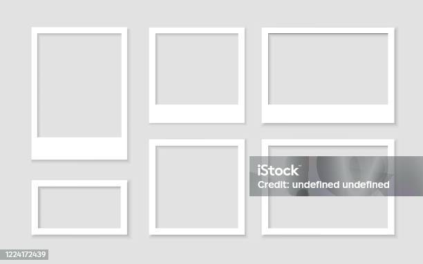 Set Empty White Photo Frame With Shadows Stock Vectorpicture Vintage And Realistictemplate Design Gallery Blank Stock Illustration - Download Image Now