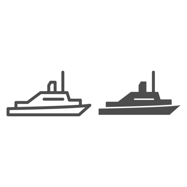 vergnügen boot linie und solide symbol, seetransport-symbol, yacht vektor-zeichen auf weißem hintergrund, speed-boot-symbol im umriss-stil für mobiles konzept und web-design. vektorgrafiken. - cruise ship interface icons vector symbol stock-grafiken, -clipart, -cartoons und -symbole