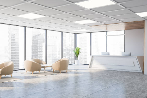 istock Reception and waiting area with beige armchairs 1224175999