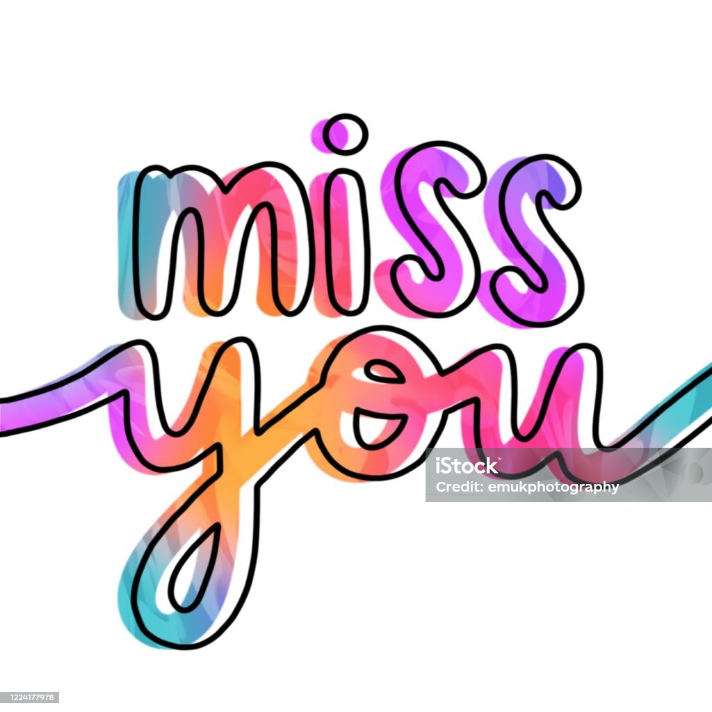 Miss You Print In Quirky Pink Rainbow Gradient Letter Design On ...