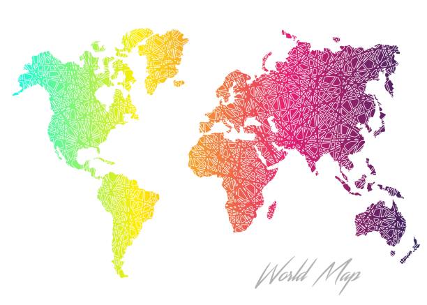 illustrazioni stock, clip art, cartoni animati e icone di tendenza di mappa del mondo multicolore su sfondo bianco. - christmas australia asia globe