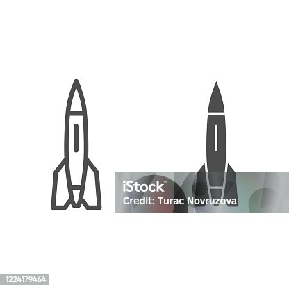 istock Rocket line and solid icon, transport symbol, space ship vector sign on white background, missile icon in outline style for mobile concept and web design. Vector graphics. 1224179464
