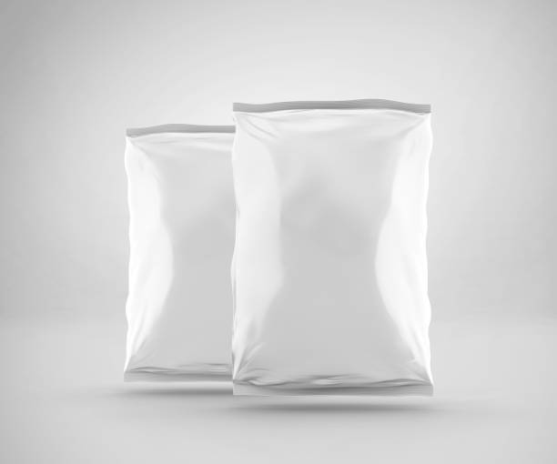 istock Blank Plastic Snack Bag Mockup, White potato chips container, 3d Rendering isolated on light background 1224179520