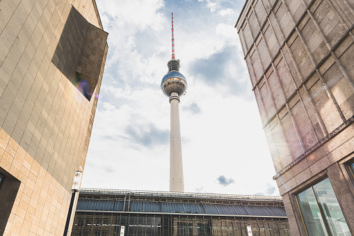 Television Tower behind the train Station Berlin Alexanderplatz