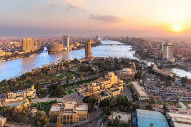 istock Sunset over the Nile in Cairo, aerial view, Egypt 1224182030
