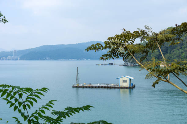 Raft house near Sun Moon Lake Ropeway Station, Taiwan Sun Moon Lake, Taiwan- November 15, 2019: Raft house near Sun Moon Lake Ropeway Station, Taiwan small houseboats stock pictures, royalty-free photos & images