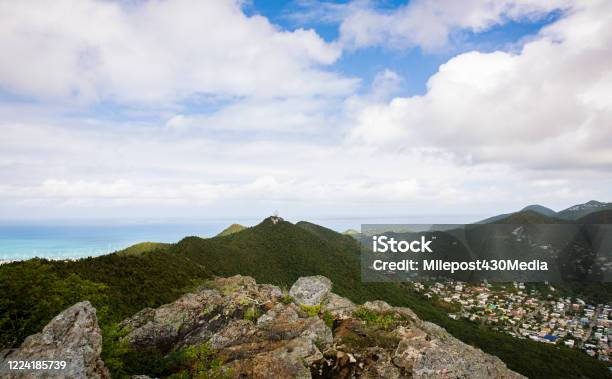 Mountain Top In St Maarten Stock Photo - Download Image Now - Caribbean, Cloud - Sky, Environment