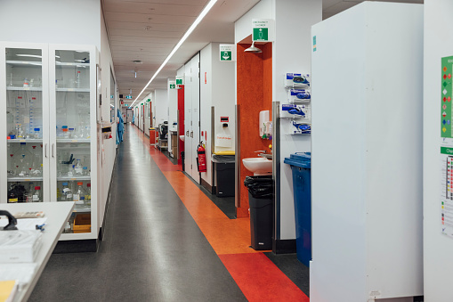 A shot of an empty corridor in a Research centre in Australia.