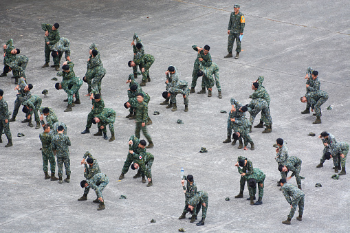 New Taipei City, Taiwan - October 21, 2019: Taiwanese soldiers training in hand-to-hand combat and submission techniques