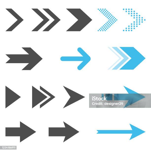 Arrow Icon Set Flat Design Sur Le Fond Blanc Vecteurs libres de droits et plus d'images vectorielles de Flèche directionnelle - Flèche directionnelle, Signalisation routière en forme de chevron, Flèche - Arc et flèche