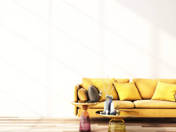 istock interior design with sofa on white wall and wooden floor,3d illustration.3d rendering 1224188229