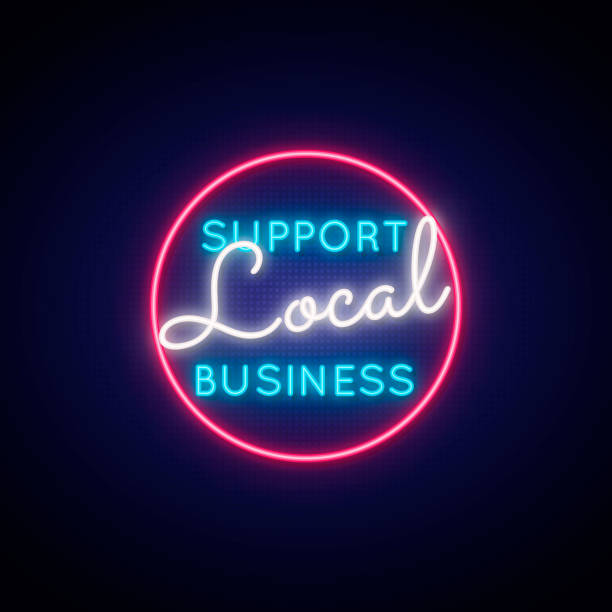istock Support local business neon sign. Glowing neon signboard with text Support local business . Stock vector illustration. 1224193577