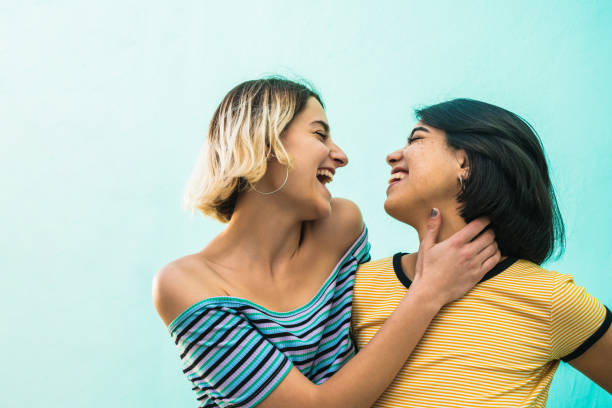 istock Loving lesbian couple hugging. 1224196821
