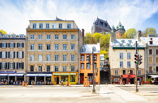 Old Quebec City Champlain Boulevard daytime Springtime panoramic Scene