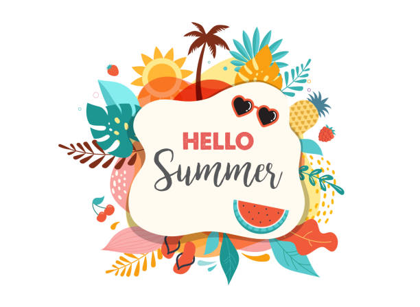 안녕하세요 여름 추상 배경, 여름 판매 배너, 포스터 디자인. 벡터 일러스트레이션 - summer stock illustrations