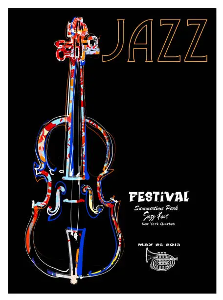 Vector illustration of jazz festival poster with cello