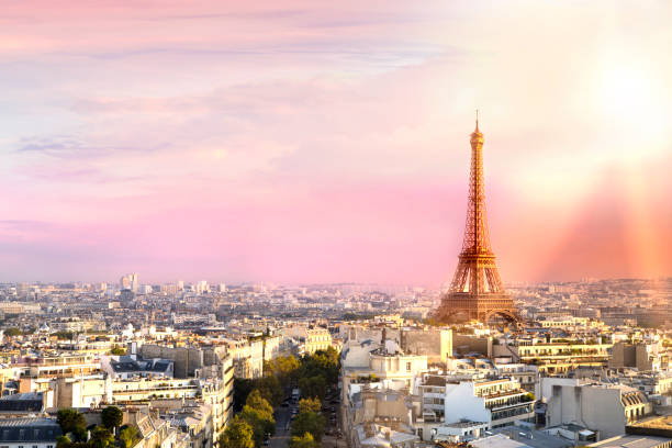 istock Sunset Eiffel tower and Paris city view form Triumph Arc. Eiffel Tower from Champ de Mars, Paris, France. Beautiful Romantic background 1224200858