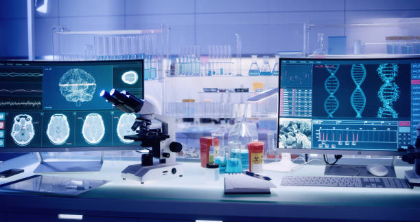 istock Futuristic laboratory equipment - brainwave scanning research 1224202422