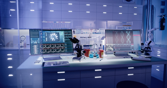 Modern laboratory interior. Neurological Research Laboratory