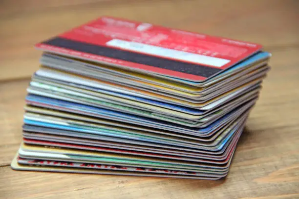 Photo of Pile of different credit cards close up