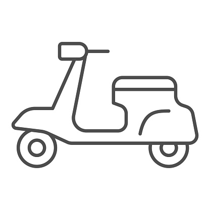 Classic scooter thin line icon, transportation symbol, Moped vector sign on white background, delivery motorcycle icon in outline style for mobile concept and web design. Vector graphics