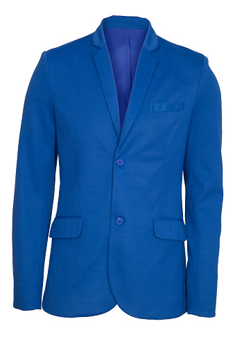 Blue evening jacket for men, isolated. Fashionable men`s jacket isolated on white.