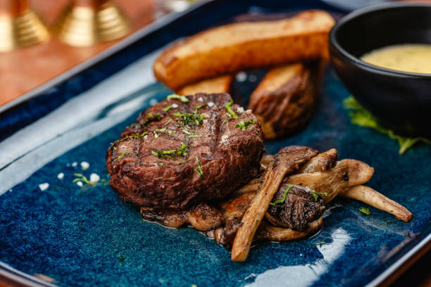 istock Beef Tenderloin juicy meat pieces on a plate side view 1224210594