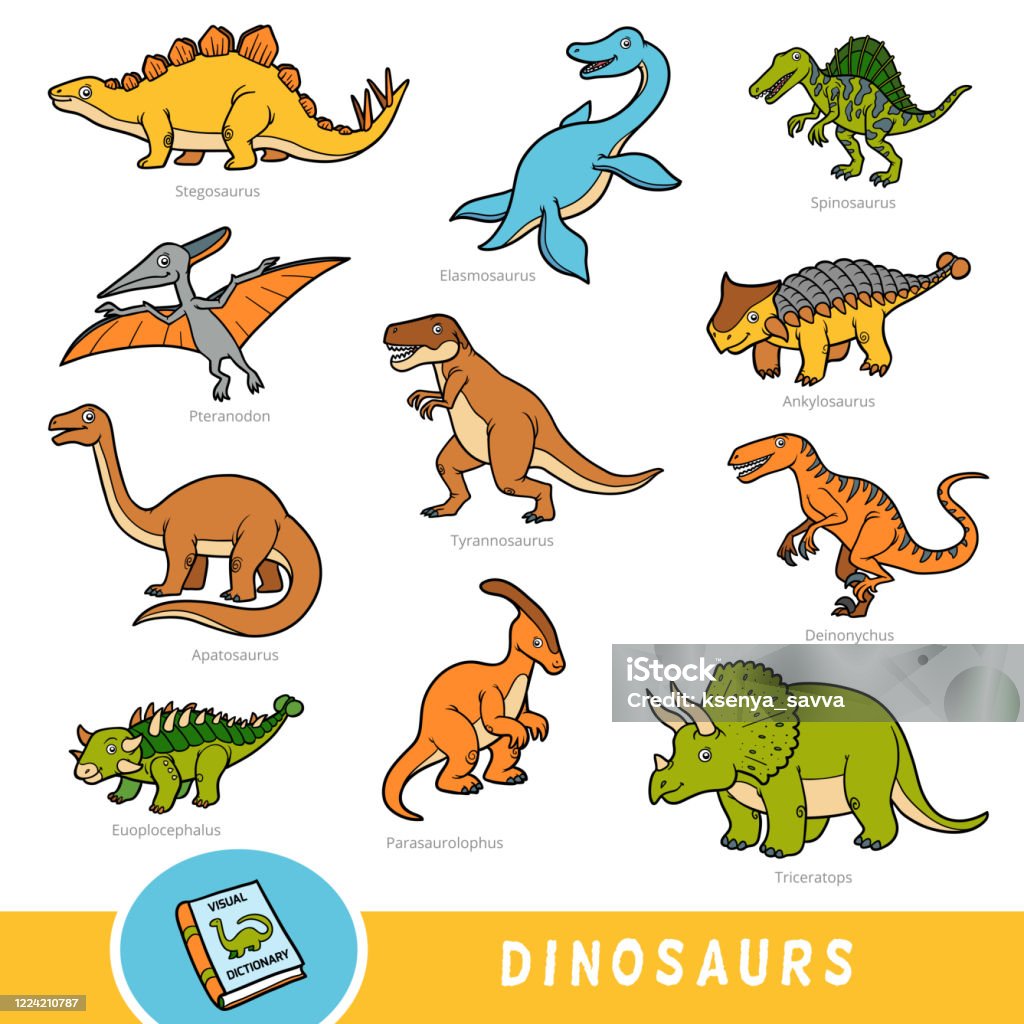 Ilustración de Conjunto De Dinosaurios Colección De Animales Vectores Con  Nombres En Inglés Diccionario Visual De Dibujos Animados Para Niños y más  Vectores Libres de Derechos de Dinosaurio - iStock